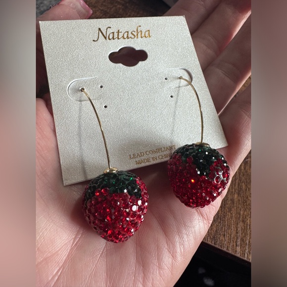 Natasha Couture Red and Gold rhinestone Strawberry Earrings - Picture 4 of 4